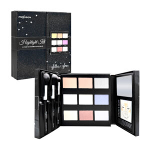 Estuche / paleta de iluminadores con 9 colores + 3 brochas y espejo / highlight kit / profusion / 172098