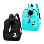 Mochila mediana con 2 compartimentos, llavero con pompon y banda con frase homme + femme, variedad de colores / polaqi / xc-03