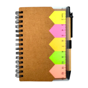 Cuaderno pequeño doble espiral, post-it, regla 13cm + pluma / kx-409
