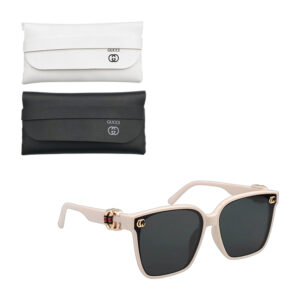 1pza Lentes de sol opacos con armazón de plástico, estuche tipo cuero y decoración en detalles dorados, variedad de colores / gucci / lu9414