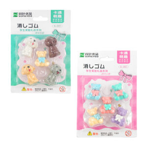 Blíster con 5 borradores pequeños con forma de animales kawaii, variedad
