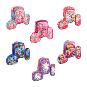 Mochila escolar infantil con luz 3 compartimentos lonchera y lapicera, diseño 3d