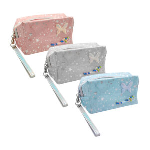 Cosmetiquera suave estampado de estrellas, mariposa y perlas encapsuladas